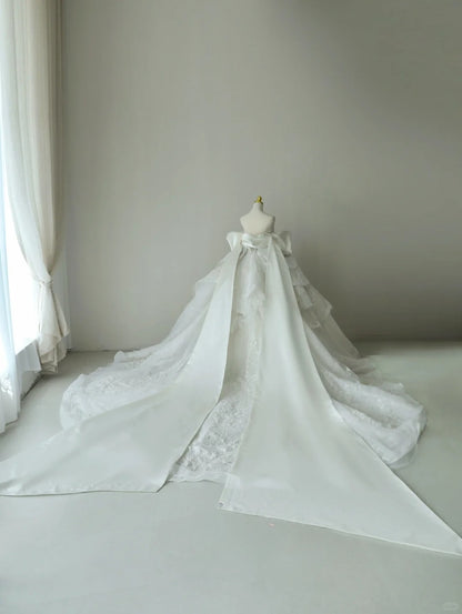 Princess Ball Gown Sweetheart White Tulle With Bow-knot Lace Groom Bride Gown Bridal Dress Modest Wedding Dresses RB7689
