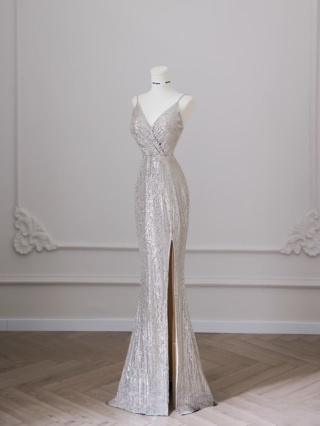 Classy Mermaid Spaghetti Straps Sequin Slit Long Prom Dresses Inspiration Trending Prom Gowns Prom Dress AU078