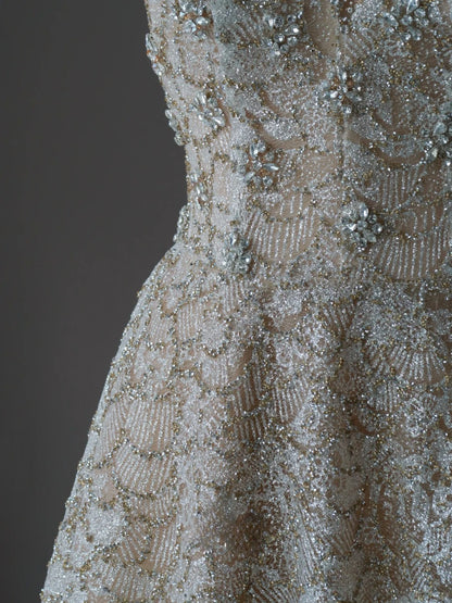 Glitter A Line Spaghetti Strap Champagne Sequined With Beading Prom Dresses Long Evening Party Formal Outfits RB6582