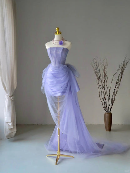 Unique Ball Gown Strapless Lilac Sequin Short Mini Hoco & Homecoming Dress Inspo Graduation Dresses RB6583