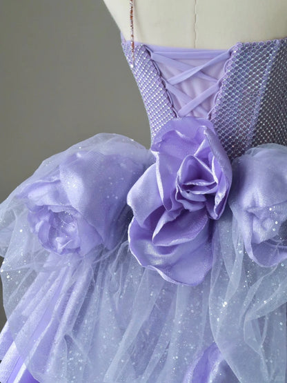 Unique Ball Gown Strapless Lilac Sequin Short Mini Hoco & Homecoming Dress Inspo Graduation Dresses RB6583
