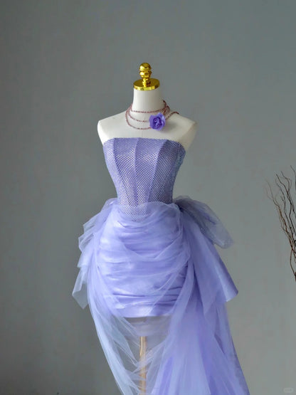 Unique Ball Gown Strapless Lilac Sequin Short Mini Hoco & Homecoming Dress Inspo Graduation Dresses RB6583