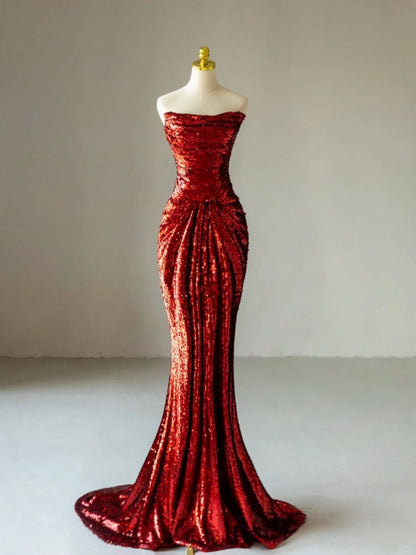 Robe de soirée longue à paillettes bordeaux, décolleté cœur, style sirène, collection 2026. Idéale pour un bal de promo ou un anniversaire (21 ans). Référence AB1371.