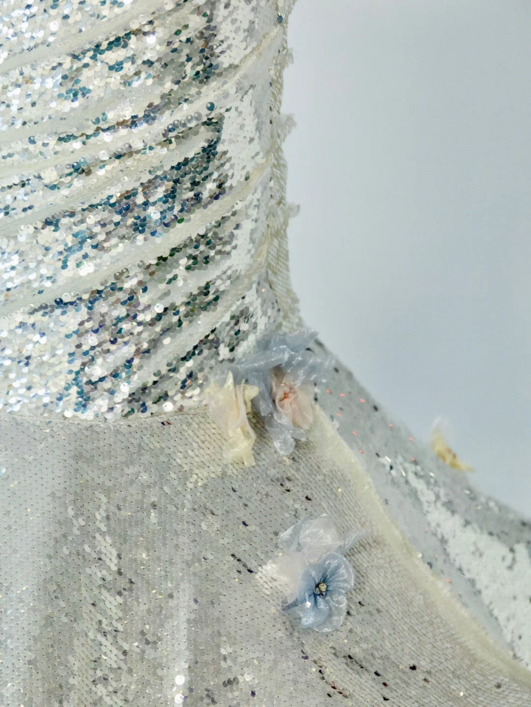 Glitter Mermaid Strapless Silver Gray Sequined With Flowers Prom Dresses Long Evening Party Formal Outfits RB6586