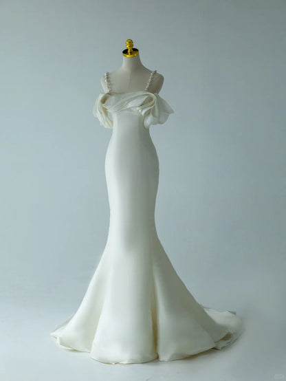 Charming Mermaid Sweetheart Off The Shoulder With Ruffled Groom Bride Gown Bridal Dress Modest Wedding Dresses RB7699
