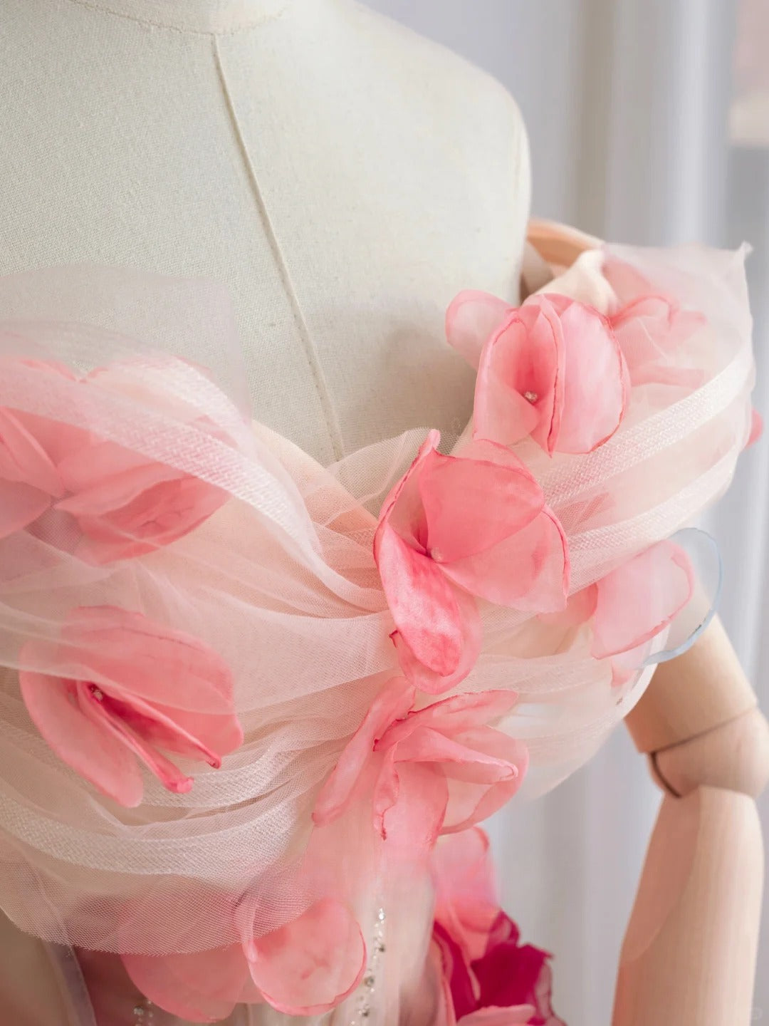 Cute A line Off The Shoulder Pink With Short Sleeves Lace Floral Long Prom Dresses Formal Party Dress Prom Gown AU103
