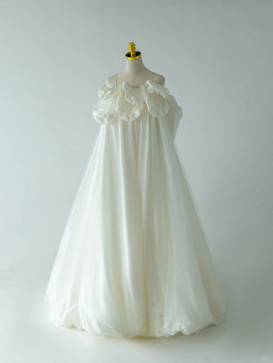 Classic Ball Gown Straps Cream Ivory Satin With Bow Long Groom Bride Gown Bridal Dress Modest Wedding Dresses RB7702