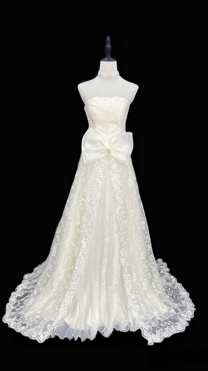 Retro A line Strapless Lace Style Long 60s Inspired Wedding Dress Bride Gowns Wedding Dresses AU109