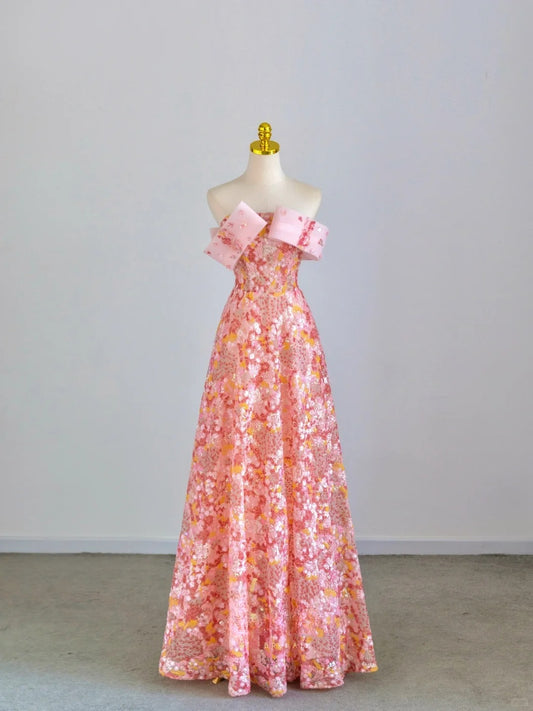 Glitzerndes, trägerloses A-Linien-Abendkleid in Pink mit Pailletten für Abschlussball und formelle Anlässe RB6589