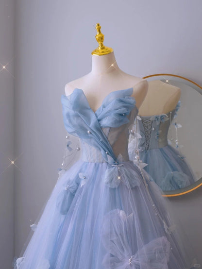Robe de bal élégante en tulle bleu à décolleté cœur, longue robe de soirée formelle AB2318