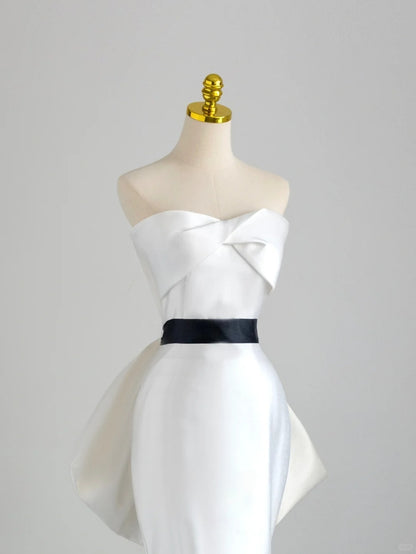 Modest Mermaid Sweetheart White Satin Groom Long Bride Gown Bridal Dress Modest Wedding Dresses RB7707