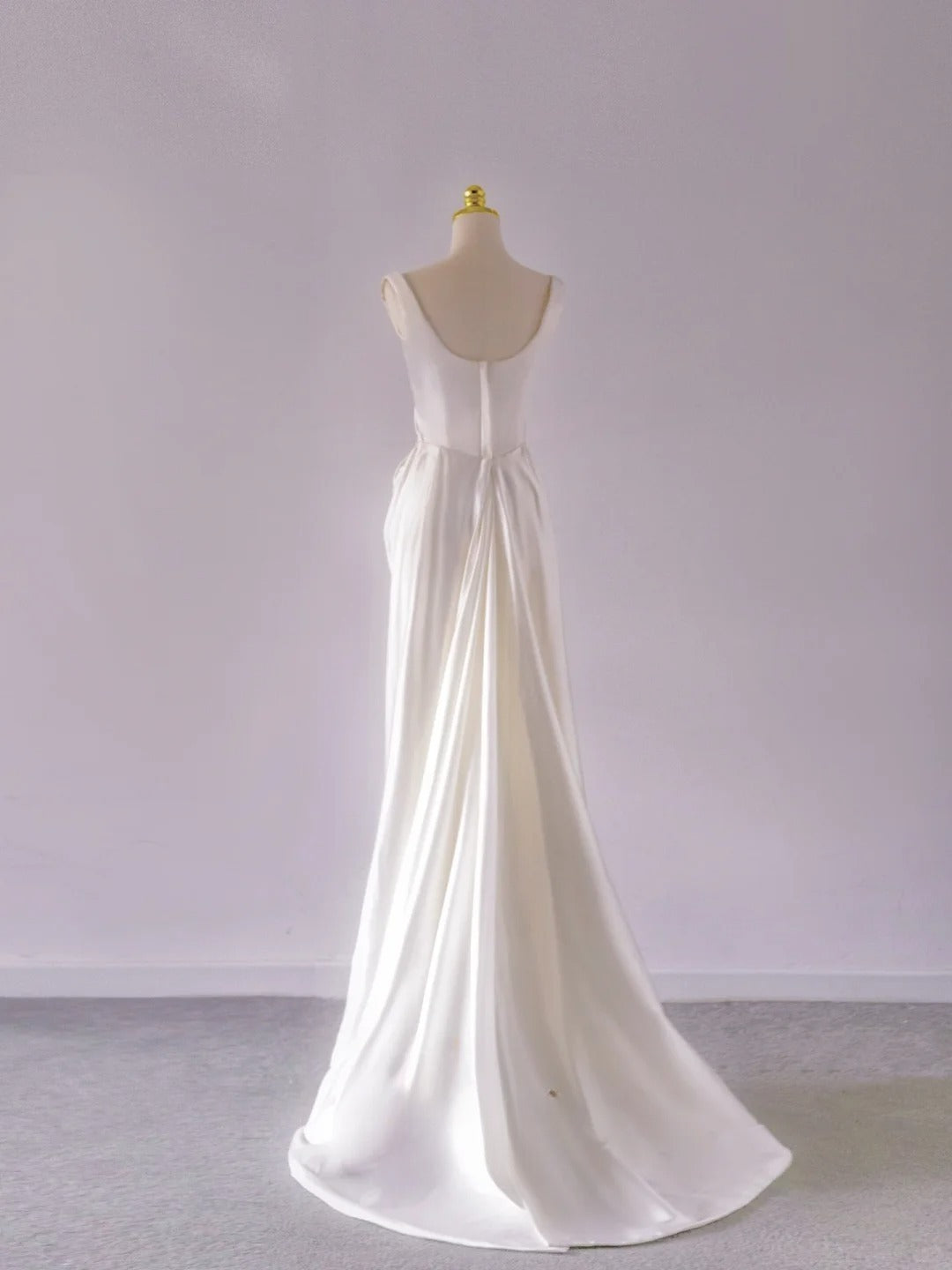 Modest Mermaid Square Neck White Satin Groom Long Bride Gown Bridal Dress Modest Wedding Dresses RB7709