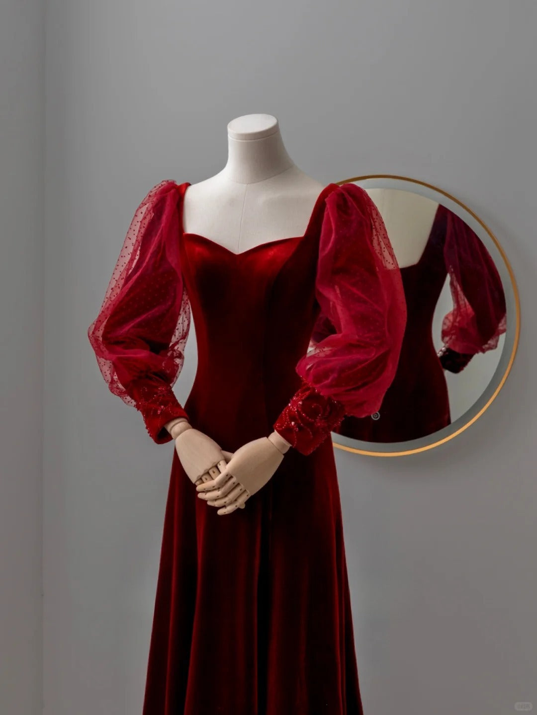 Bezauberndes, langes, rotes Samt-Abendkleid in A-Linie mit Herzausschnitt, formelles Partykleid, Ballkleid AU118