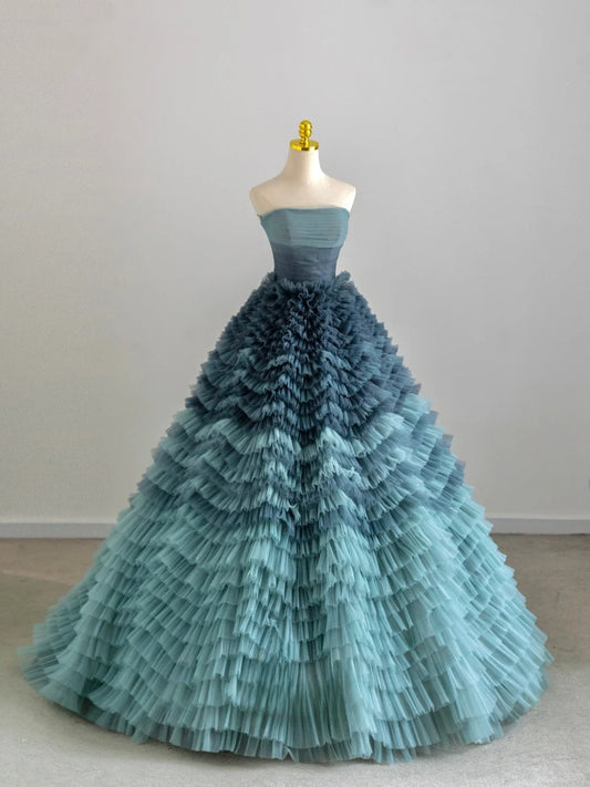 Dezentes trägerloses Ballkleid aus Tüll für den Abschlussball mit mehrlagigem Rock, langes Abendkleid für formelle Anlässe RB6591