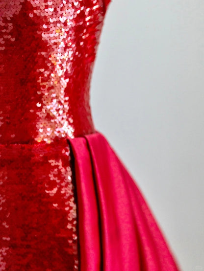 Elegant Mermaid Strapless Red With Ruffled Sequin Long Birthday Outfits Semi Formal Gown Wedding Guest Dresses RB6593