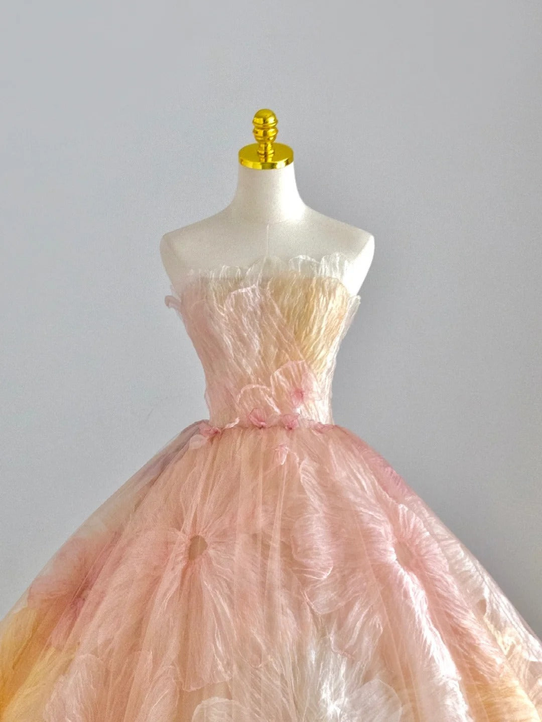Modest Ball Gown Strapless Tulle Pink Floral Prom Dresses Sweet 16 Dress Long Evening Party Formal Outfits RB6594