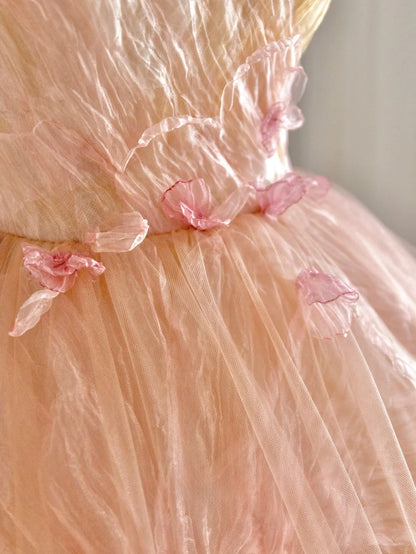 Modest Ball Gown Strapless Tulle Pink Floral Prom Dresses Sweet 16 Dress Long Evening Party Formal Outfits RB6594