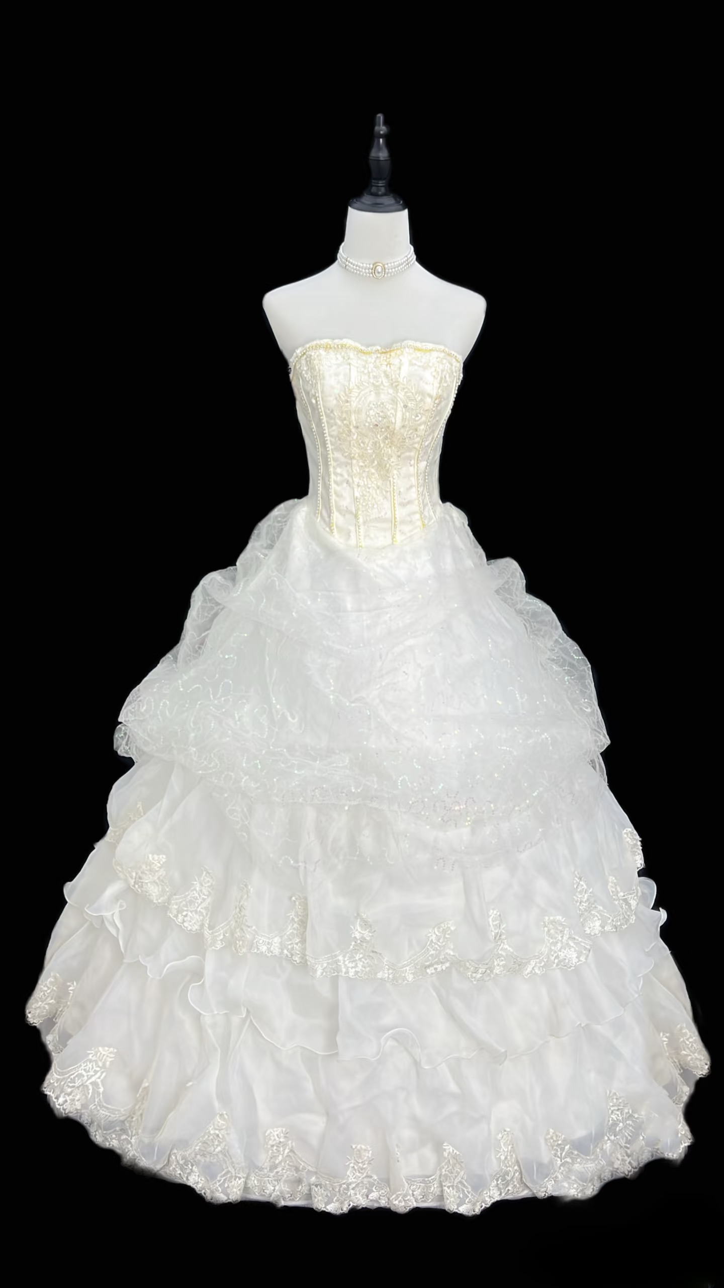Retro Ball Gown Strapless Lace 90s White Organza Long Wedding Dress Bride Gowns Wedding Dresses AU123