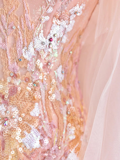 Glitter A line Off The Shoulder Pink With Cape Sequined Prom Dresses Long Evening Party Formal Outfits RB6595