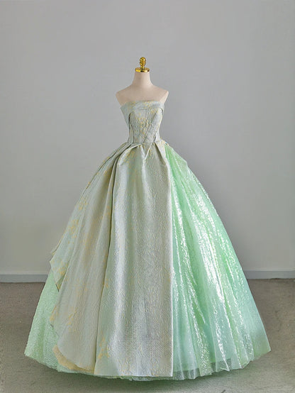 Modest Ball Gown Strapless Green Sequin Prom Dresses Sweet 16 Dress Long Evening Party Formal Outfits RB6597