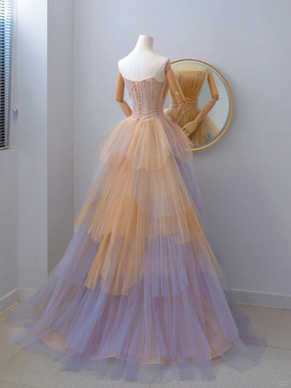 Robe de bal charmante, bustier, sans manches, en tulle, longue, robe de soirée formelle, robe de bal AU126