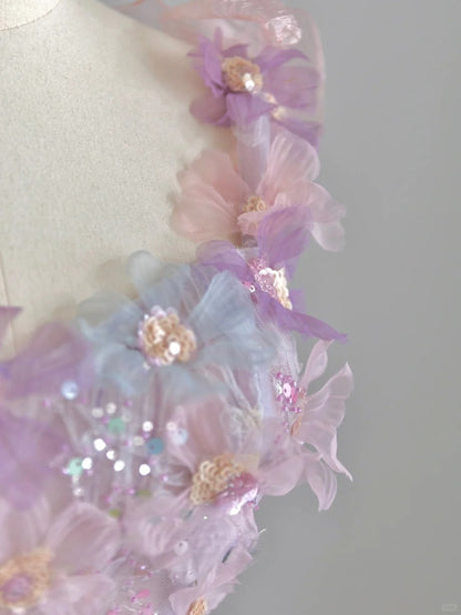 Pretty A line Square Neck Pink With Flowers Sequined Prom Dresses Long Evening Party Formal Outfits RB6598