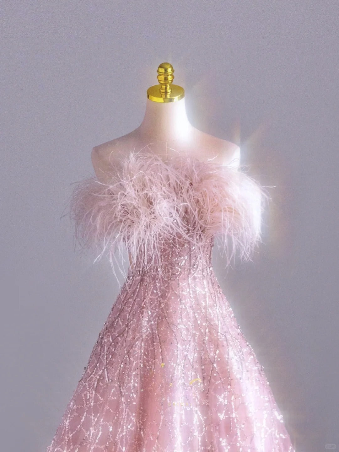 Pretty Ball Gown Strapless Pink With Feathers Sequined Prom Dresses Long Evening Party Formal Outfits RB6599