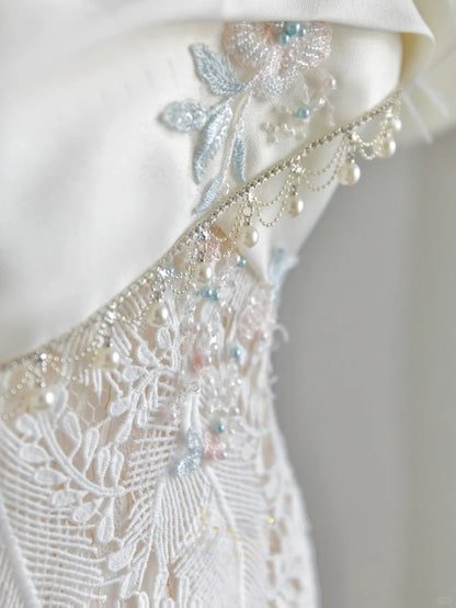 Beautiful Mermaid High Neck Lace White With Beading Appliqued Groom Bride Gown Bridal Dress Modest Wedding Dresses RB7712