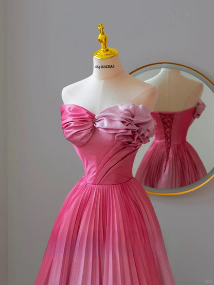 Robe de bal charmante, décolleté cœur, sans manches, en satin blanc et rose, longue, robe de soirée formelle, robe de bal AU130