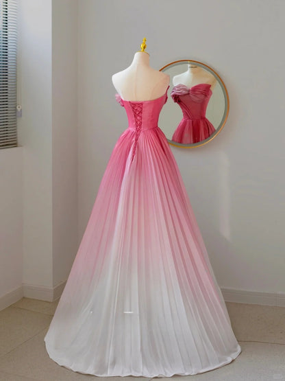 Robe de bal charmante, décolleté cœur, sans manches, en satin blanc et rose, longue, robe de soirée formelle, robe de bal AU130