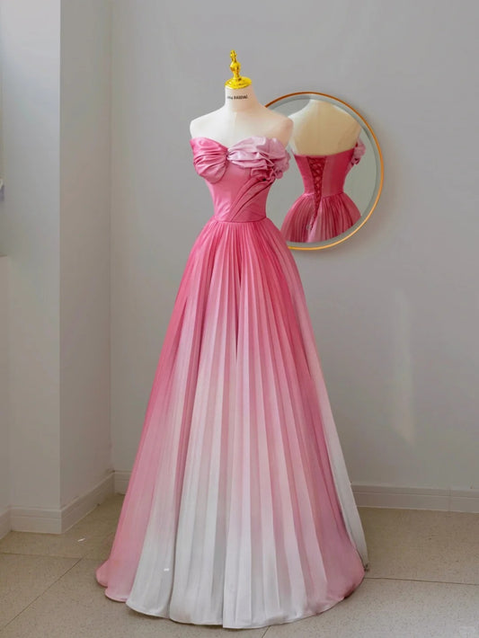 Bezauberndes, ärmelloses Ballkleid mit Herzausschnitt aus weißem und rosa Satin, langes Abendkleid, formelles Partykleid, Abiballkleid AU130