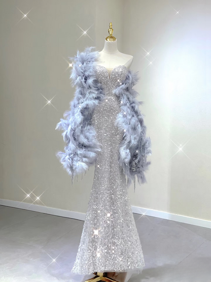 Sexy Mermaid Sweetheart Silver Sequin Prom Dress Inspiration Long Party Formal Prom Dresses AU137