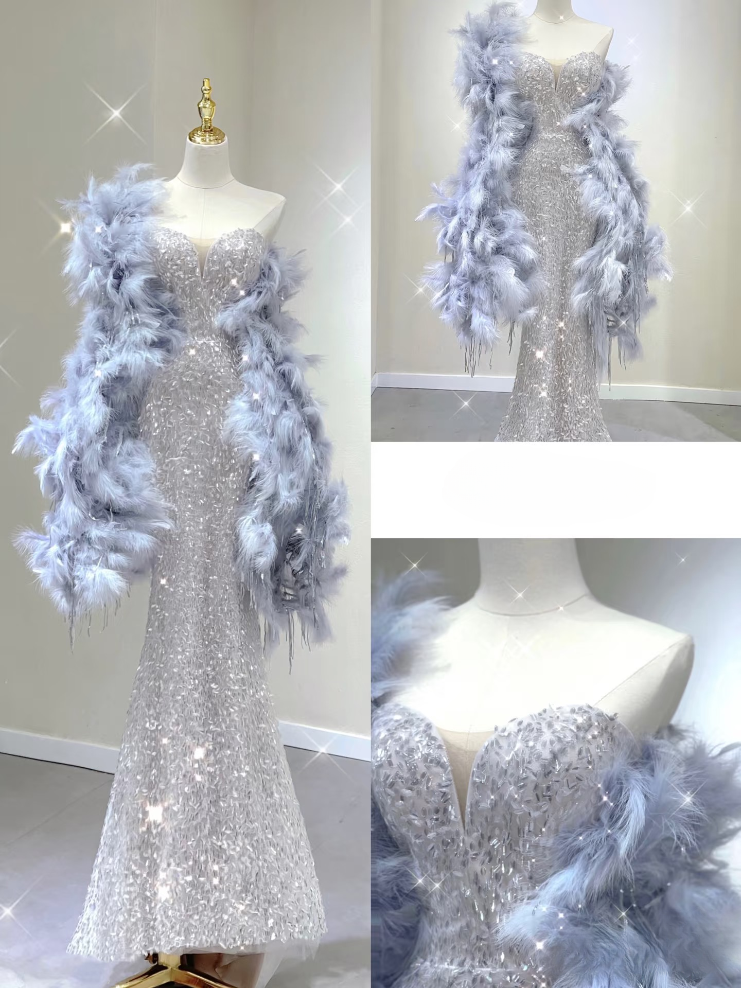 Sexy Mermaid Sweetheart Silver Sequin Prom Dress Inspiration Long Party Formal Prom Dresses AU137