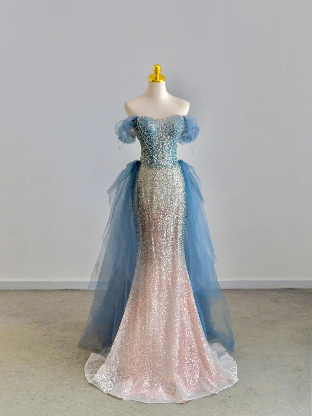 Pretty Mermaid Off The Shoulder Multi Colors Blue Pink Sequined Prom Dresses Long Evening Party Formal Outfits RB6603