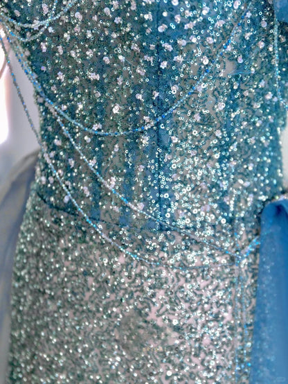 Pretty Mermaid Off The Shoulder Multi Colors Blue Pink Sequined Prom Dresses Long Evening Party Formal Outfits RB6603
