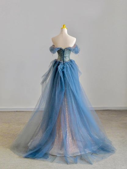 Pretty Mermaid Off The Shoulder Multi Colors Blue Pink Sequined Prom Dresses Long Evening Party Formal Outfits RB6603