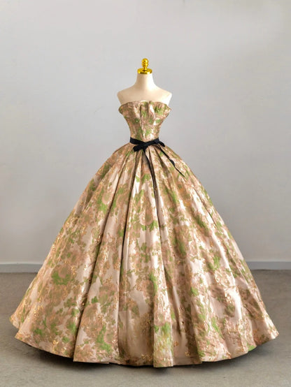 Charming Ball Gowns Strapless Gold Satin Poofy Long With Beading Quince Dress Sweet 16 inspo Quinceanera Dresses RB7714