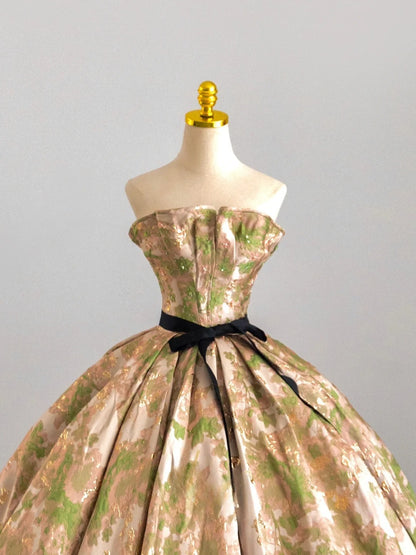 Charming Ball Gowns Strapless Gold Satin Poofy Long With Beading Quince Dress Sweet 16 inspo Quinceanera Dresses RB7714