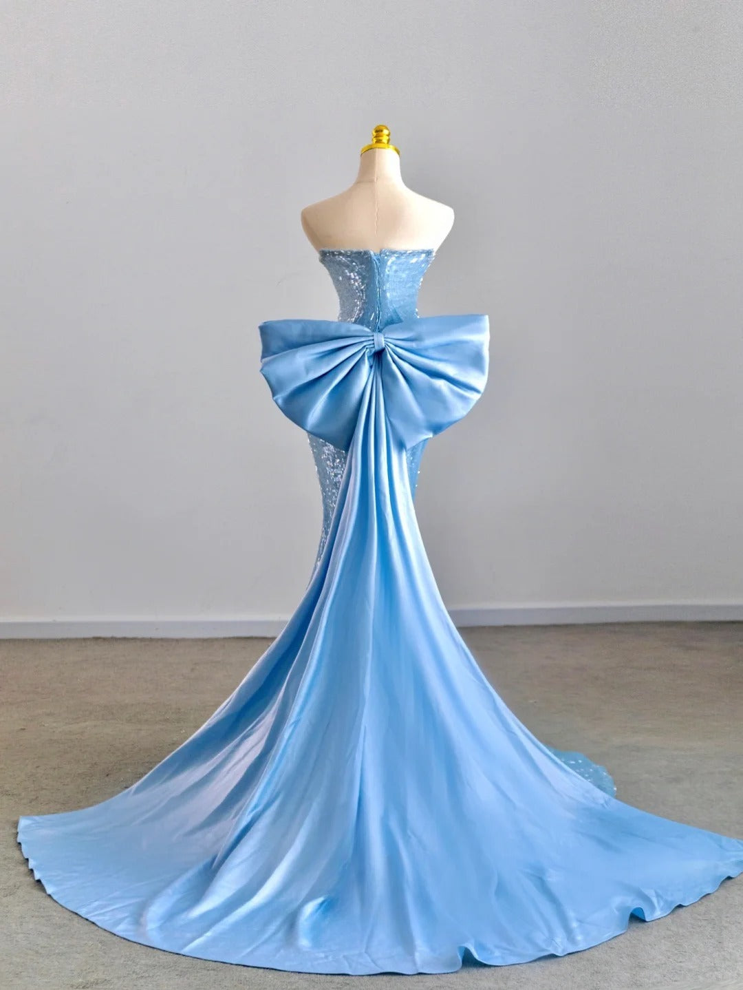 Glitter Mermaid Sweetheart Blue With Bow Sequined Prom Dresses Long Evening Party Formal Outfits RB6605