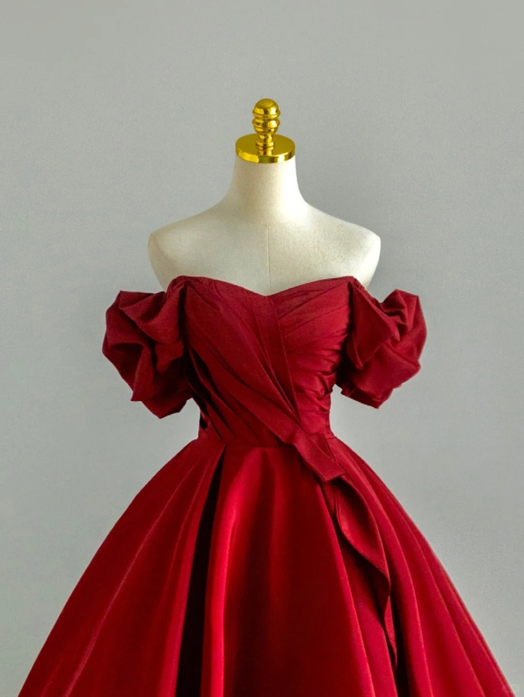 Modest Ball Gown Off The Shoulder Red Satin Prom Dresses Long Evening Party Formal Outfits RB6608