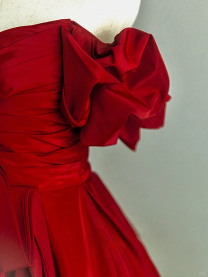 Modest Ball Gown Off The Shoulder Red Satin Prom Dresses Long Evening Party Formal Outfits RB6608