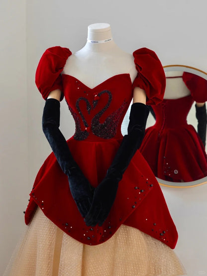 Robe de bal modeste en tulle à décolleté cœur, robe de soirée longue pour fête d'anniversaire de 16 ans, AU147