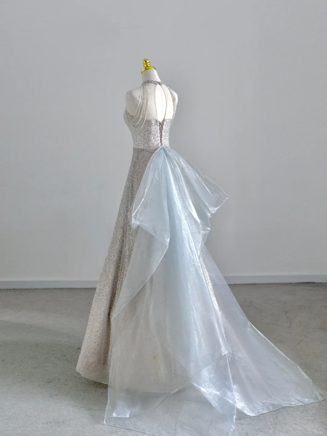 Shinning Ball Gown Halter Silver Gray Sequin Prom Dresses Long Evening Party Formal Outfits RB6610