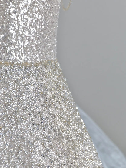 Shinning Ball Gown Halter Silver Gray Sequin Prom Dresses Long Evening Party Formal Outfits RB6610