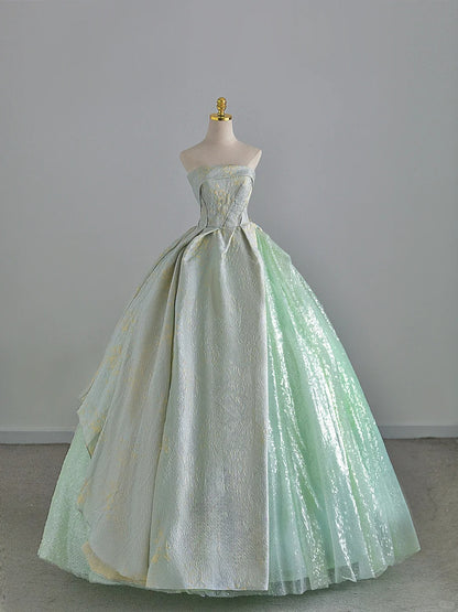 Modest Ball Gown Strapless Green Sequin Prom Dresses Sweet 16 Dress Long Evening Party Formal Outfits RB6597