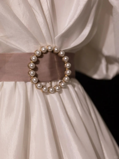 Modern Minimalist Ball Gown V Neck With Puffy Sleeves Satin Brides Gown Bridal Dress Wedding Dresses Style RB6611