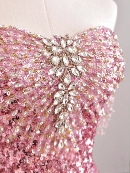 Glitter Ball Gown Sweetheart Pink Silver Sequined Prom Dresses Long Evening Party Formal Outfits RB6612
