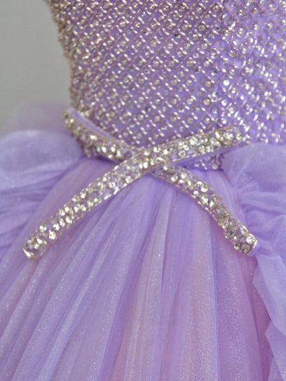 Charming Ball Gowns Strapless Lilac Sleeveless Tulle Poofy Long With Ruffled Quince Dress Sweet 16 inspo Quinceanera Dresses RB7717