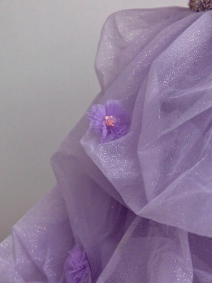 Charming Ball Gowns Strapless Lilac Sleeveless Tulle Poofy Long With Ruffled Quince Dress Sweet 16 inspo Quinceanera Dresses RB7717