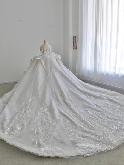 Beautiful Ball Gown Off The Shoulder Lace White With Beading Appliqued Groom Bride Gown Bridal Dress Modest Wedding Dresses RB7718